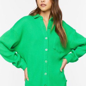 Green Waffle Knit Button Up